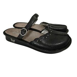 Alegria Tuscany Leather Studded Mary Jane Mule Clog Black Size 38/8 Comfort Work